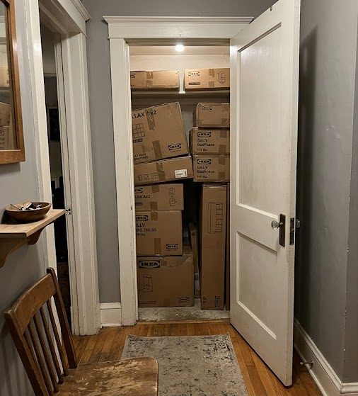 Hallway full of IKEA boxes